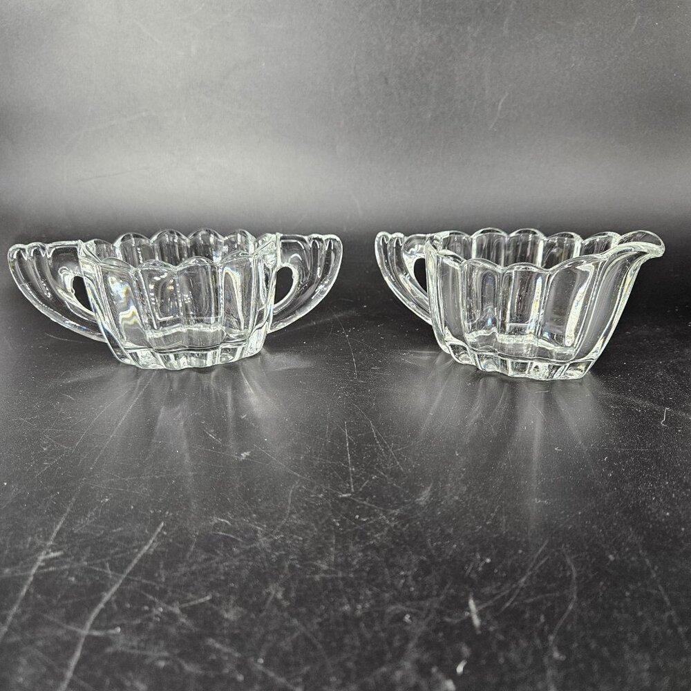 Vintage Heisey Pressed Glass Sugar Bowls Creamer 2 Clear Paneled Double Handled
